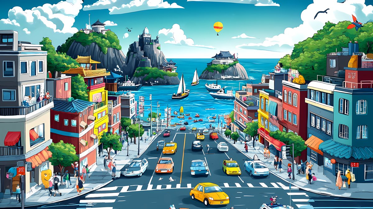 Anime Coastal Town 4K Desktop Wallpaper - Premium wallpaper in 5824x3264 resolution