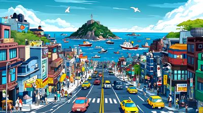 Japanese Coastal Town 4K Desktop Wallpaper
