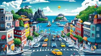 Anime Coastal Town 4K Desktop Wallpaper