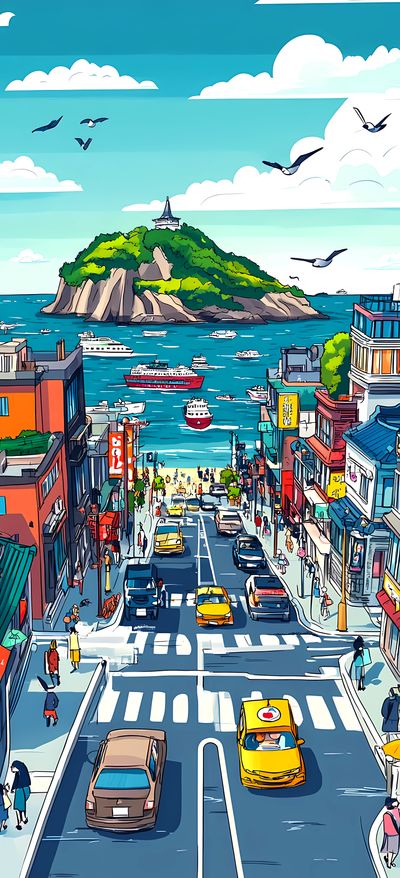 Japanese Coastal Town 8K Ultra HD Phone Wallpaper